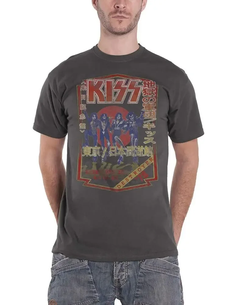 Kiss T Shirt Destroyer Tour 78 Japan Band Logo New Mens Charcoal Grey