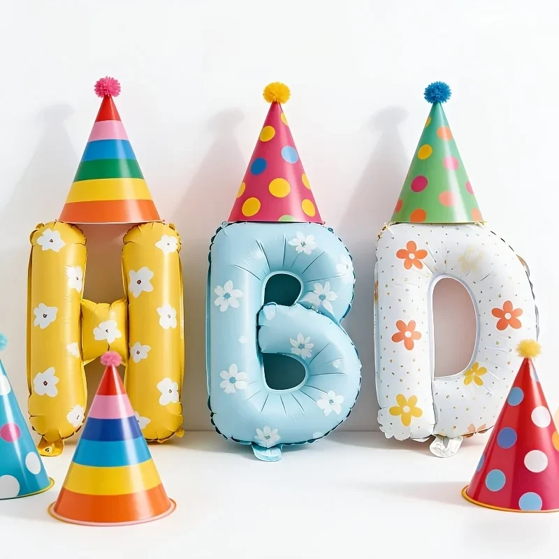 16 Zoll Happy Birthday Ballon Gänseblümchen HBD Buchstaben Folienballon-Set für Kinder Erwachsene Geburtstagsfeier Babyparty Dekorationszubehör – Detail 1
