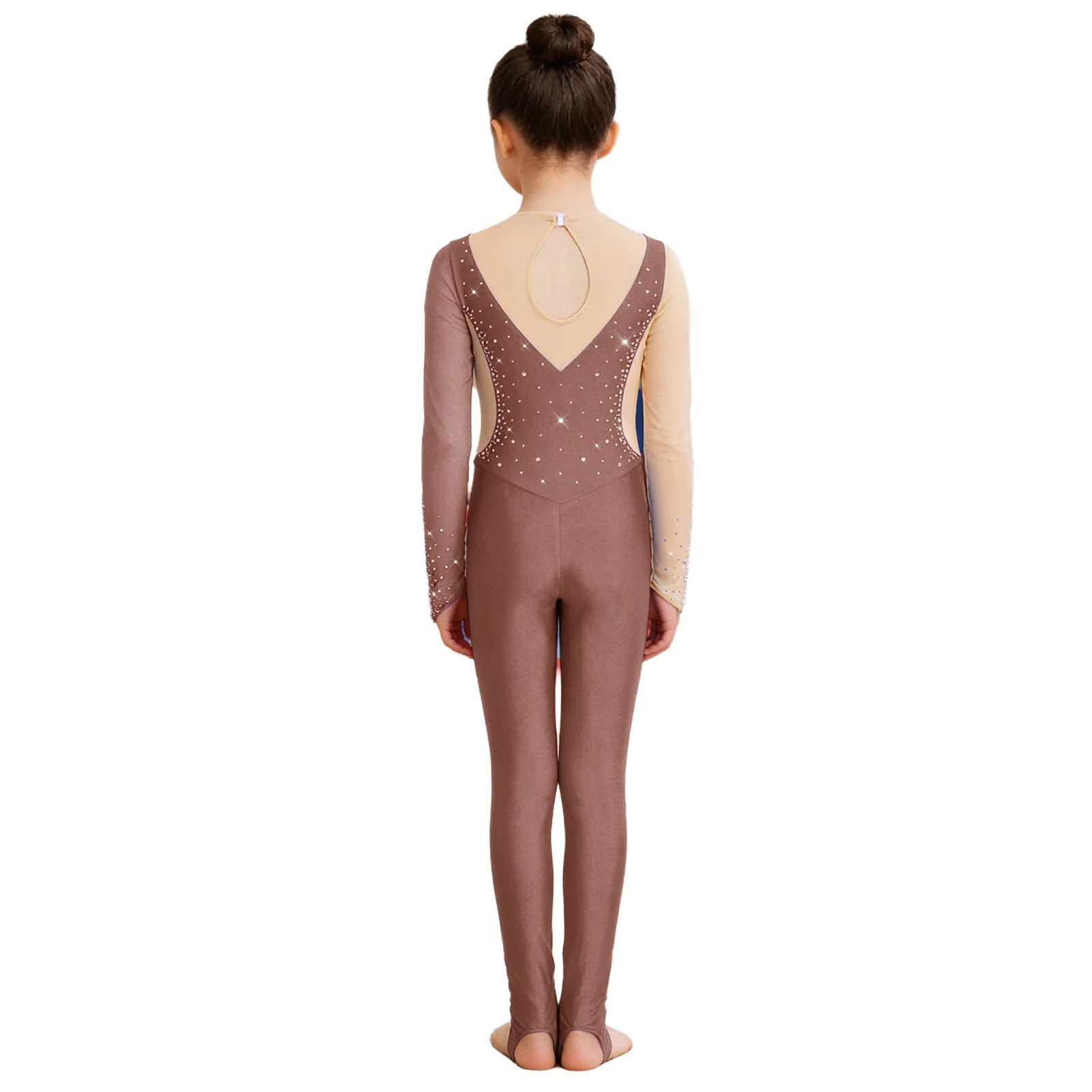 Girls Color Block Dance Stirrups Bodysuit Long Sleeve Ballet Gymnastics Leotards for Kids Children's Costumes Dancewear Jumpsuit