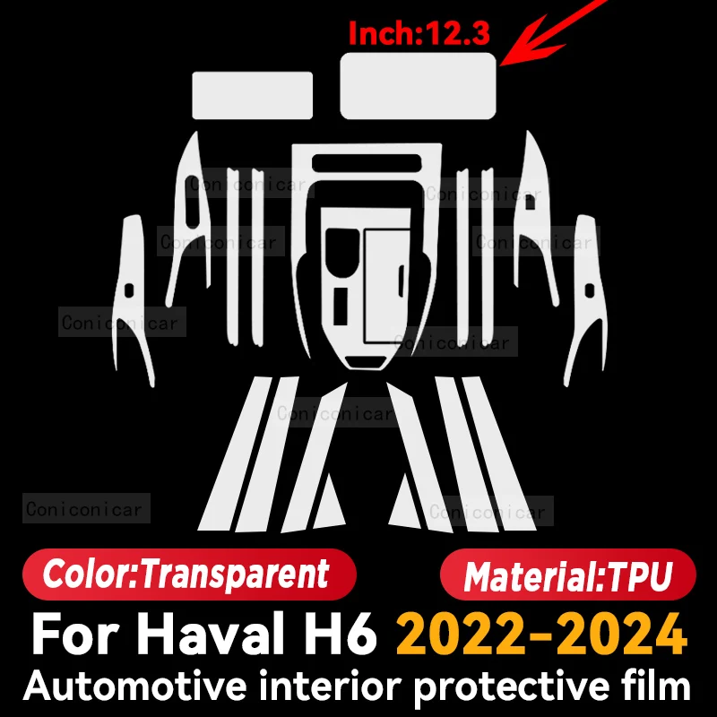 Voor Haval H6 2022-2024 Auto Interieur Middenconsole Transparante TPU Beschermende Film Anti-Kras Reparatie Film Accessoires Refit