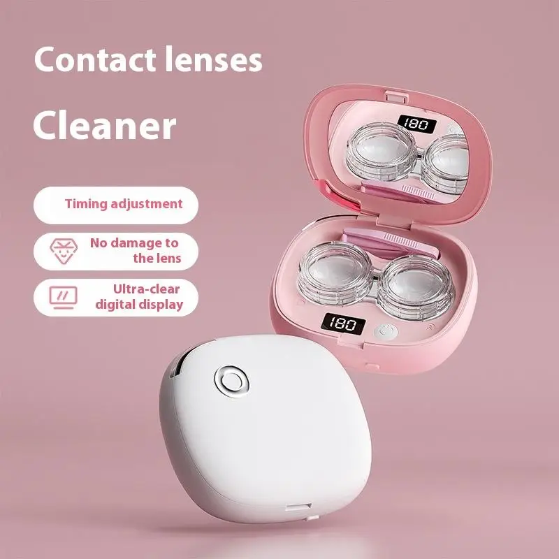 Contact Lens Ultrasonic Cleaning Machine Small Size Travel Rechargeable 3 Gear Cleaning Modes With Mirror Cleaning Box Adults