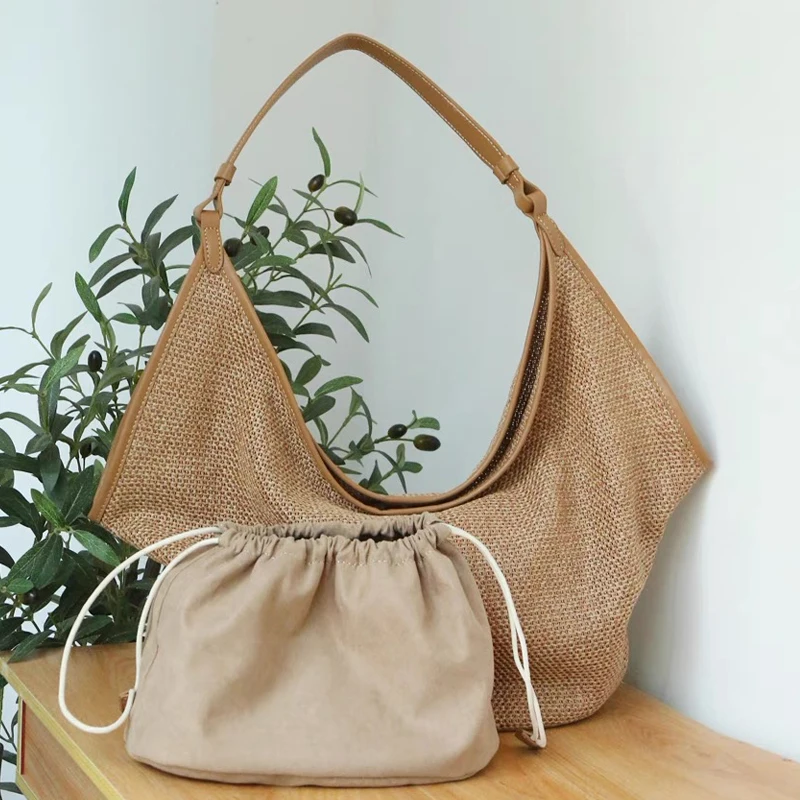 Bolsos de paja de playa de gran capacidad para mujeres Bolsos y monederos de diseñador de lujo 2024 Nuevo en papiro tejido con bolsillo interior Bolso de hombro para axilas alta calidad envío gratis