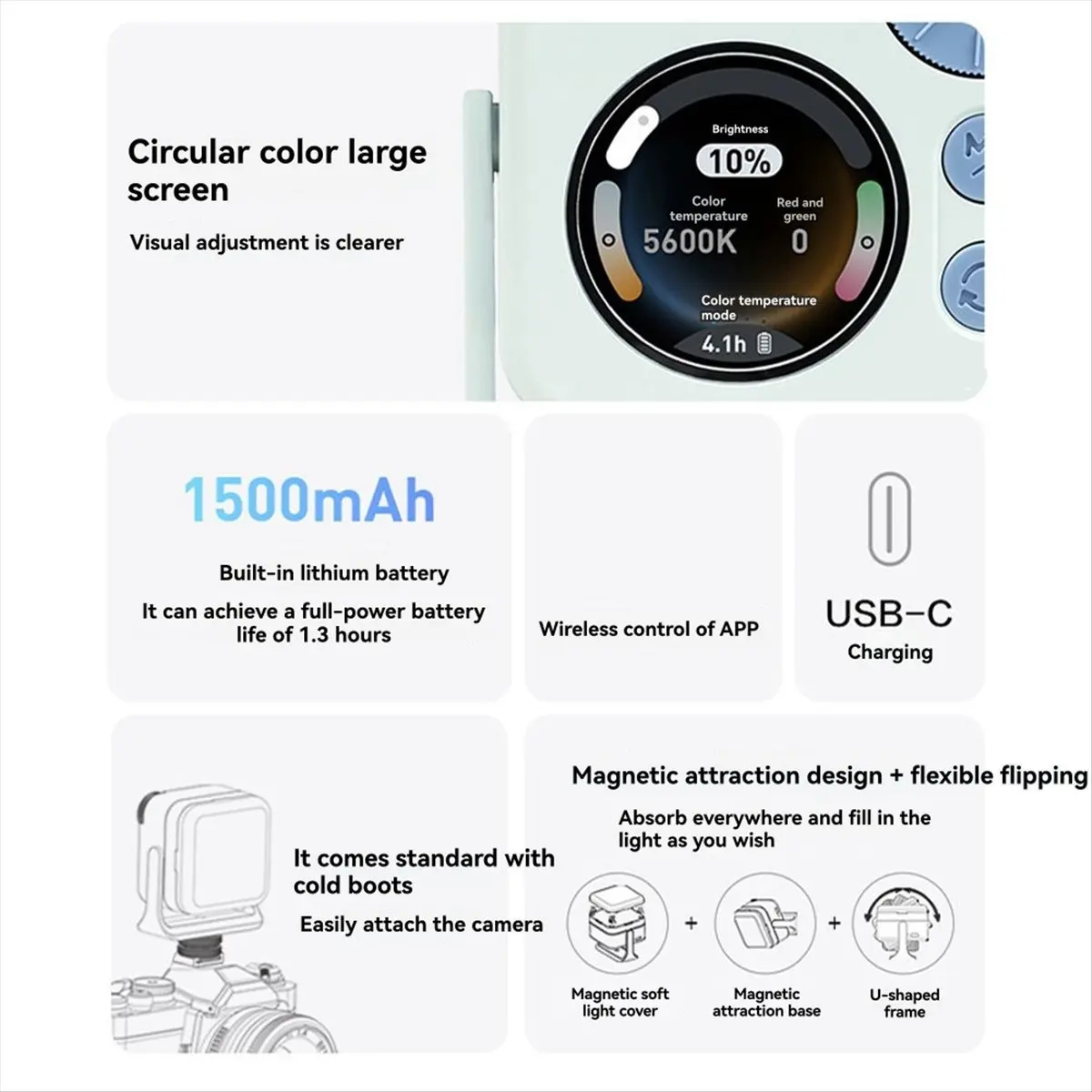 grand Portable LED Fill Light Full Color RGB Attachment for Phone Camera Photography Live Streaming Video Content Creation