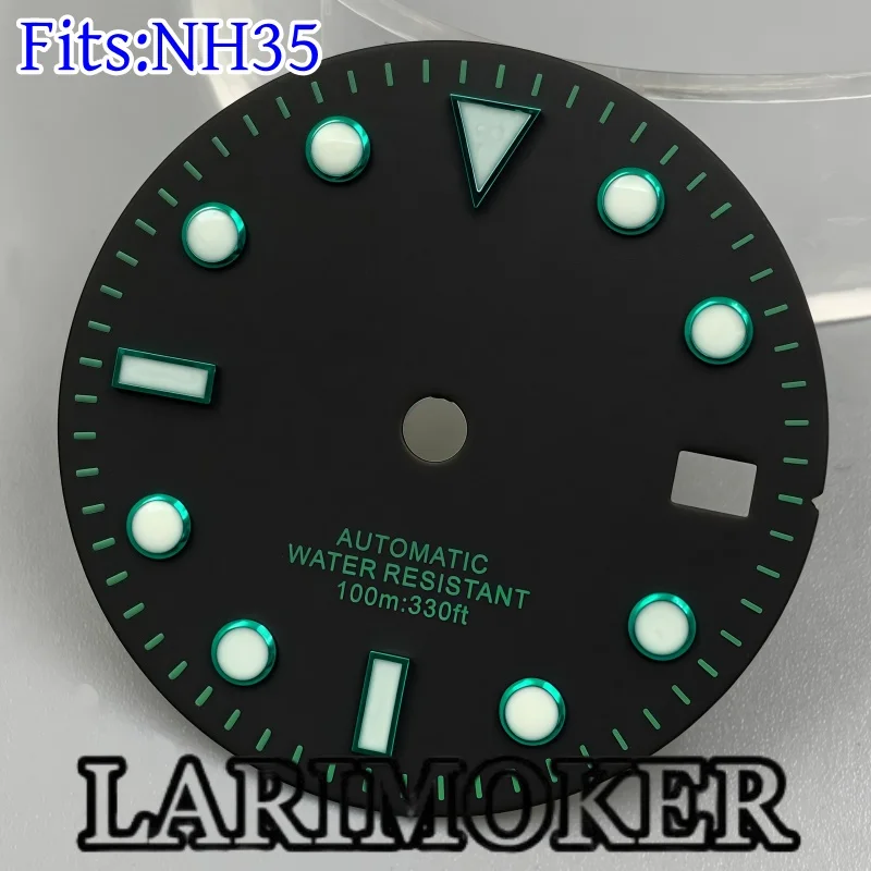 LARIMOKER 29mm Business Minimalist Dial Green Markers Green Luminous Suitable for NH35 ETA2824 PT5000 Miyota8215 DG Movements