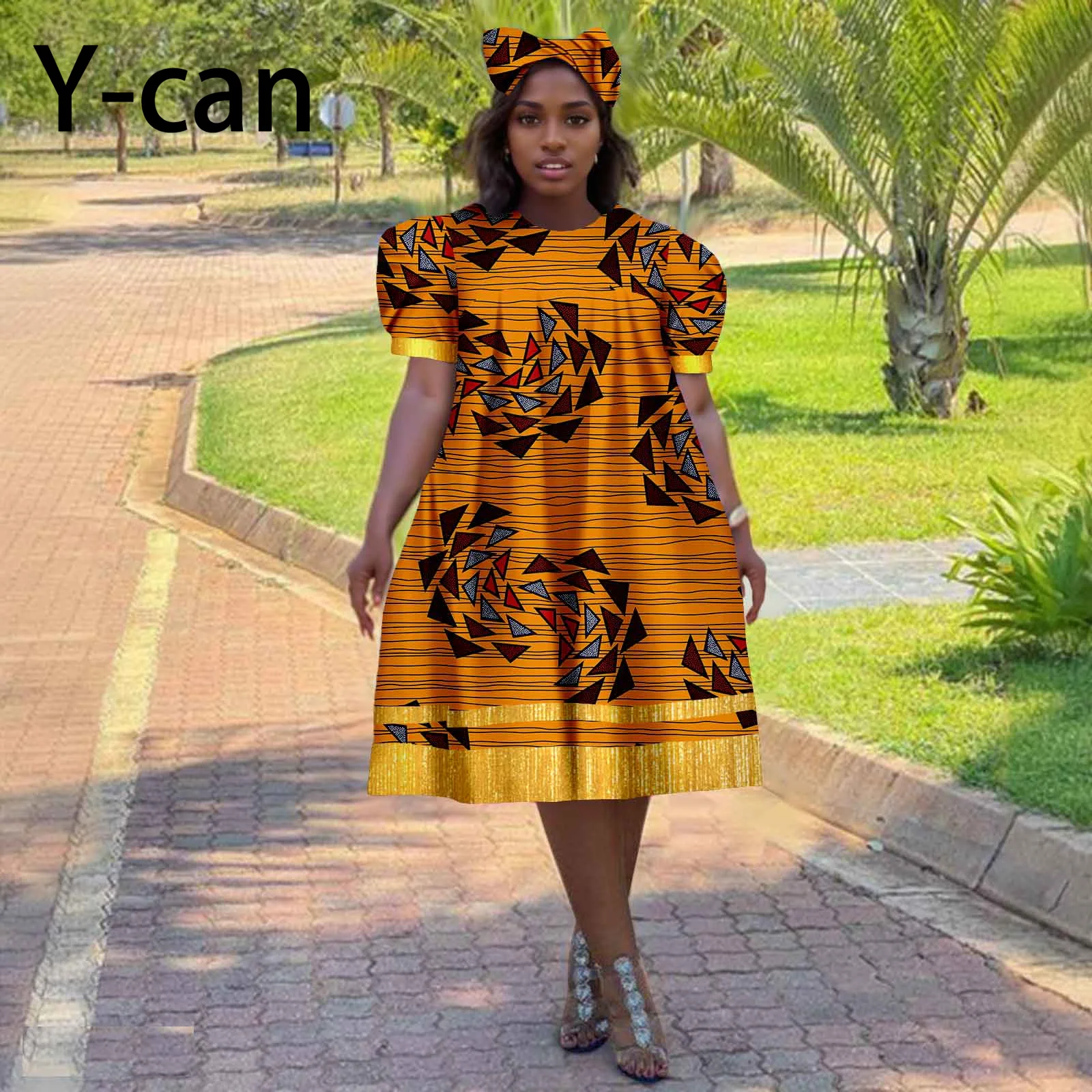 African Dresses for Woman Dashiki Print Pleated Skirt Match Headscarf Ankara Outfits Girl Skirt African Dress 2425155