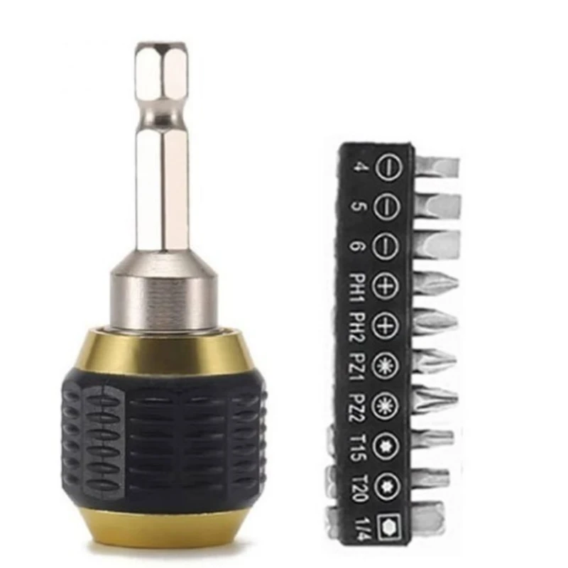 11Pcs Screwdriver Bit Assortment, 1/4 Large Head Self-Locking Quick Change Hex Bit Extension Rod Power Drill Repair Tool