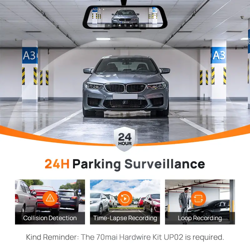70mai Rearview Dash Cam S500 9.35'' Touch Screen 70mai S500 Car DVR 3K Super Capacitor Dual-Channel HDR Voice Control 24H Park - 6