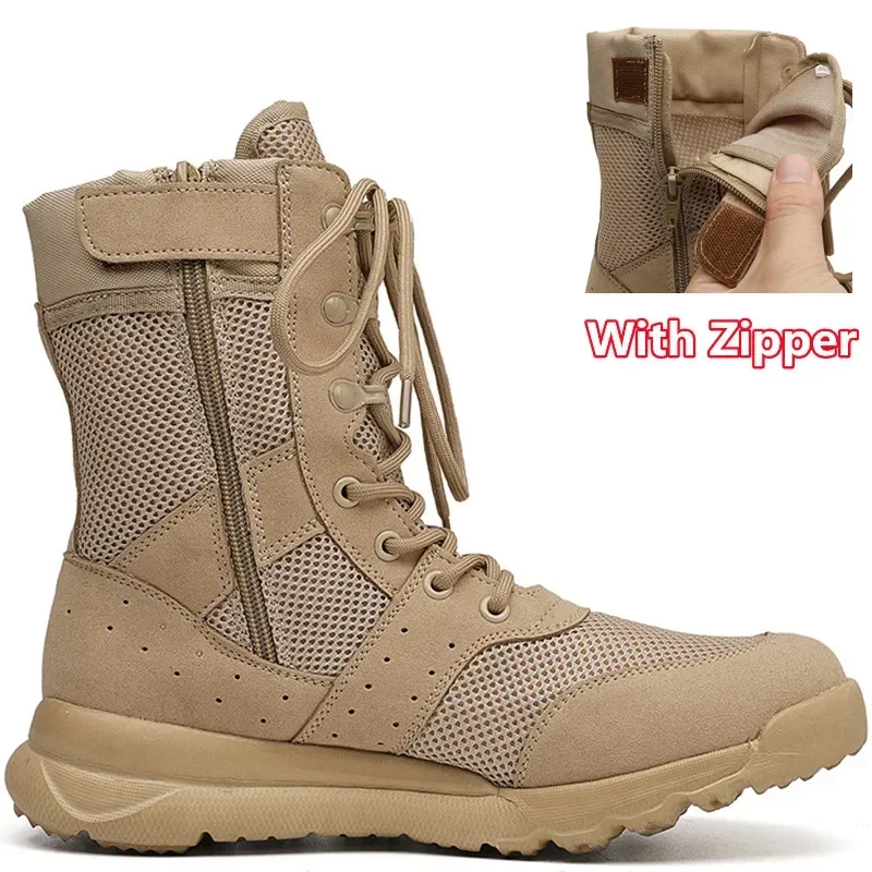 Summer Combat Training Boots Work Shoes Lightweight Mesh Breathable Military Tactical Boots 34-49 Plus Size Outdoor Hiking Boots