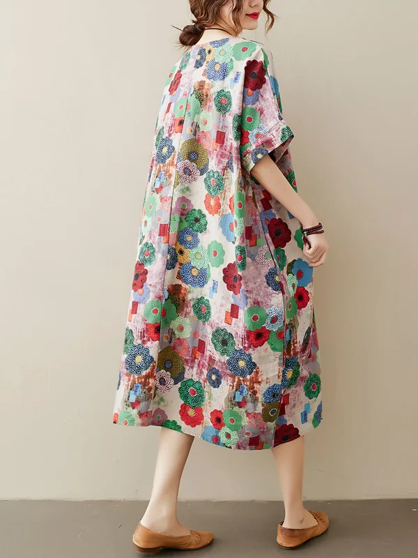 Ropa holgada de lino y algodón Dr round Ne ort Sve de longitud media para mujer, ropa de verano de talla grande, adelgazante, reductor de edad