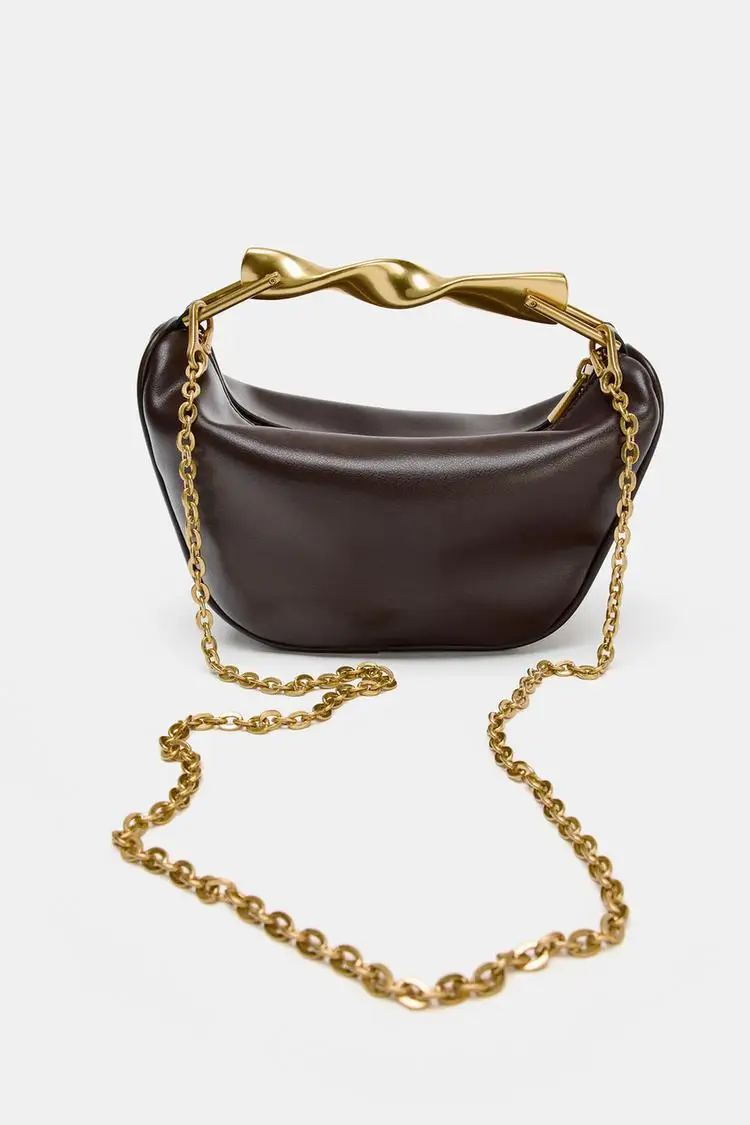 Vintage Twist Metal Handle Underarm Bag for Women, Soft Leather Crescent-Shaped Handbag, Comes with Detachable Gold Chain Shoulder Strap, Light Luxury Minimalist Dumpling Bag, Daily Commuter French-Style Niche Shoulder Crossbody Bag view 4