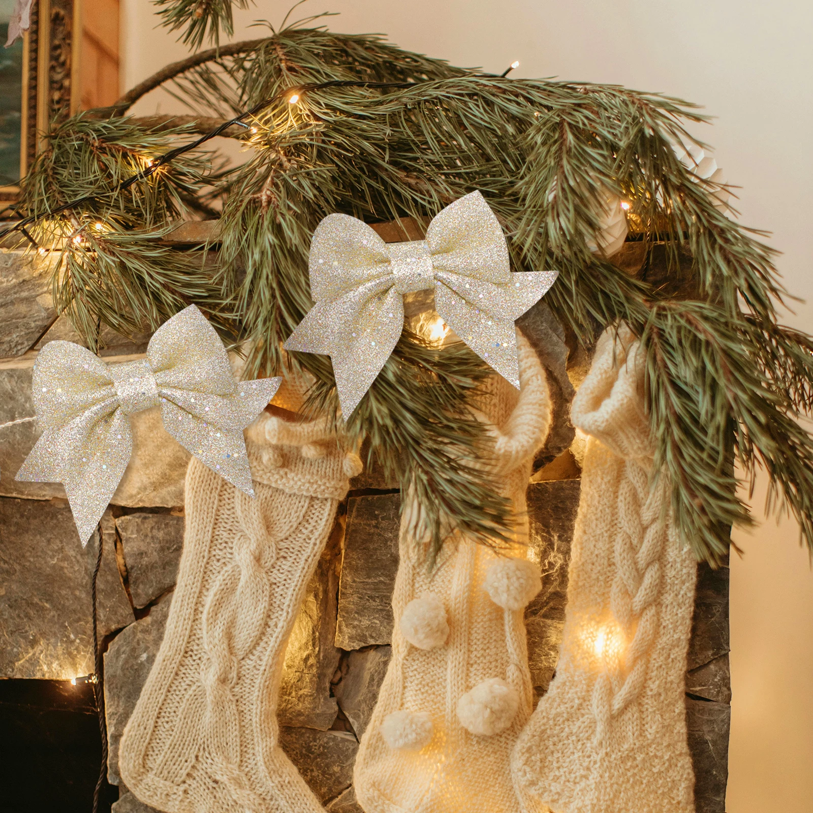 

6Pcs Xmas Bow Hanging Pendants Delicate Christmas Tree Ornaments Reusable Decorations for Party Home Wall Shelf