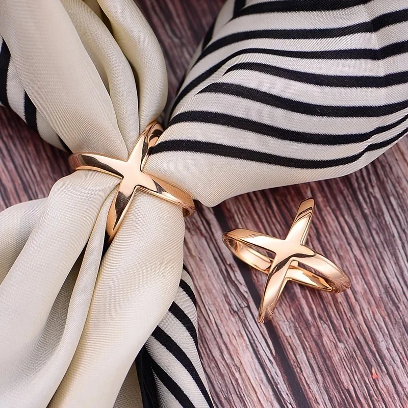 1-4Pcs Cross Scarf Clip Metal Brooches For Women Hollow Bow Scarves Buckle Rings Holder Shawls Jewelry Clothing Accessories