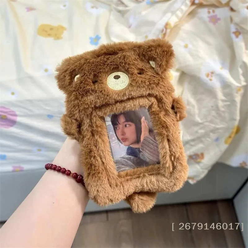 【YY26】Cute Bear Plush Card Holder Idol Photo Display Card Case Keychain Pendants Bag Ornaments Girly Backpack Charm