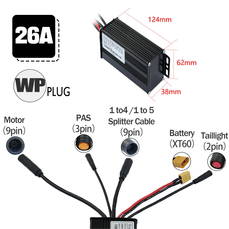 

500W 750W 26A E-bike Sine Wave Controller Waterproof Plug with S966-NEC/S-100 Display Cycling Accessories Hall/Sensorless