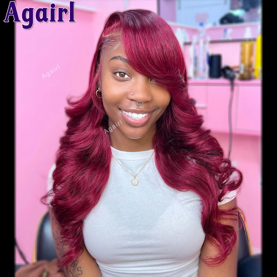 

32Inch 99J Burgundy Red Lace Front Human Hair Wigs PrePlucked Transparent Colored Body Wave 13x6 13x4 Lace Frontal Wig For Women