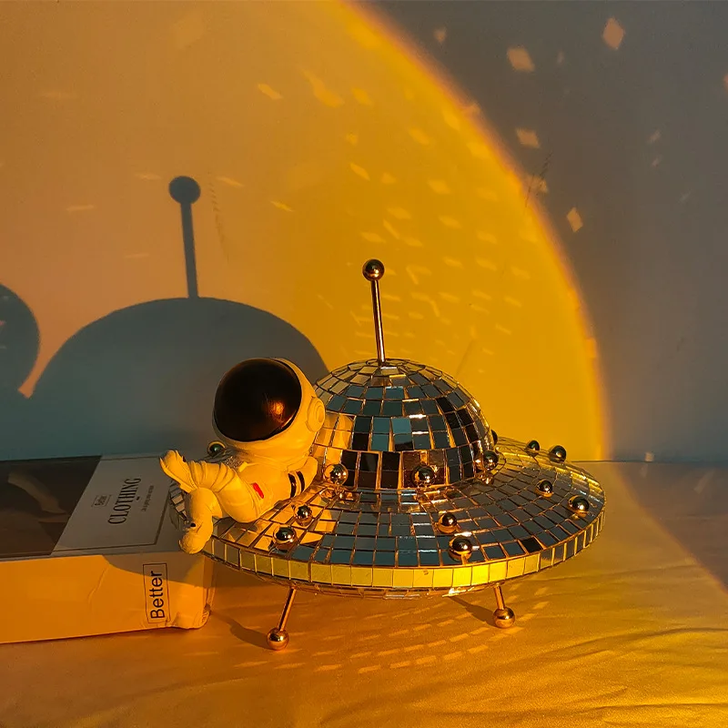 UFO Mirror Disco Ball Reflective Ornament Creative Space Art Craft Vintage Funny Desktop Decoration