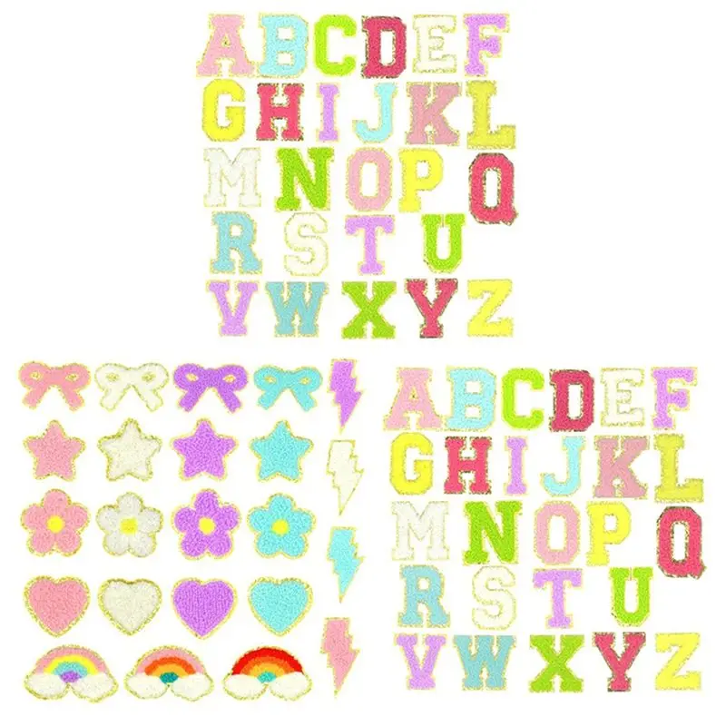 

TEXU Letter Patches Self-Adhesive For Backpacks: 75PCS Stick On Varsity Letter Patches Cute Star Heart For Clothing Hats Bags
