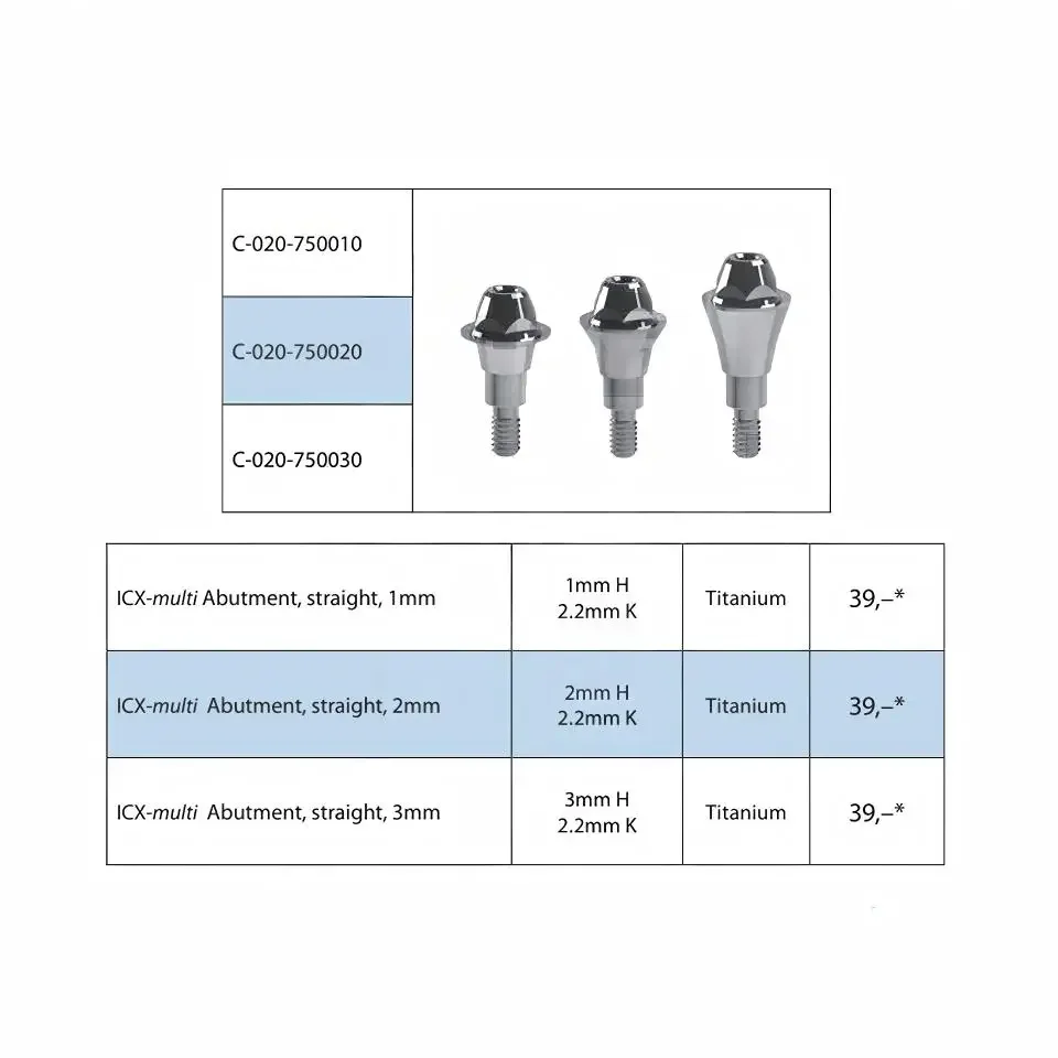 Dental Multi Unit Straight Abutment for ICX Implant Titanium Straight Abutments Prosthetic Restoration Components Kit 10pcs
