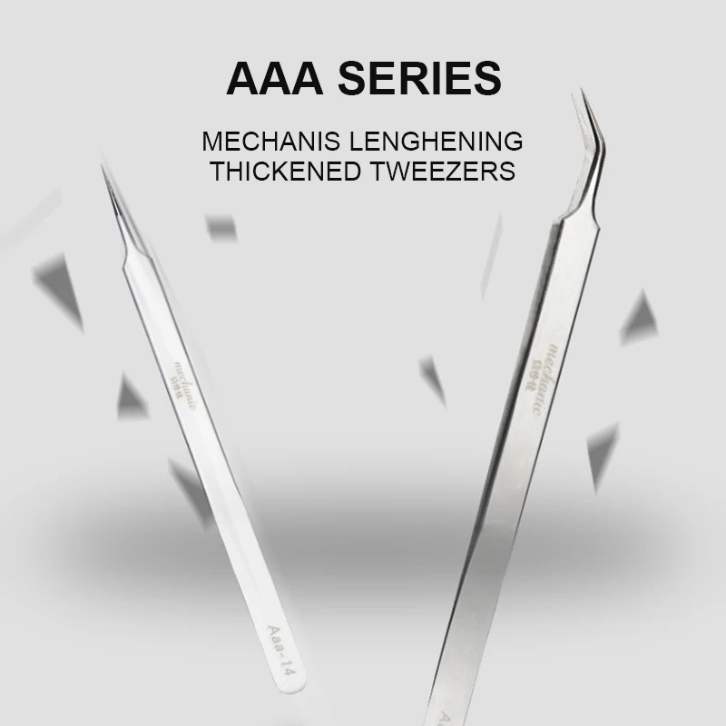 MECHANIC Precision Lengthening Thickened Tweezers Stainless Steel Hardened Tips Anti-Slip Grip for Electronics PCB Repair Tools