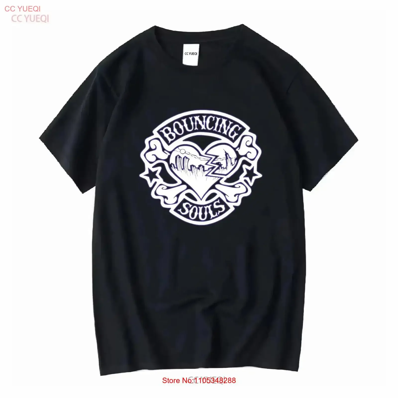 Men's Bouncing Souls Rocker Heart T shirt Medium Black vintage Washed homme Casual Versatile streetwear Breathable vintage