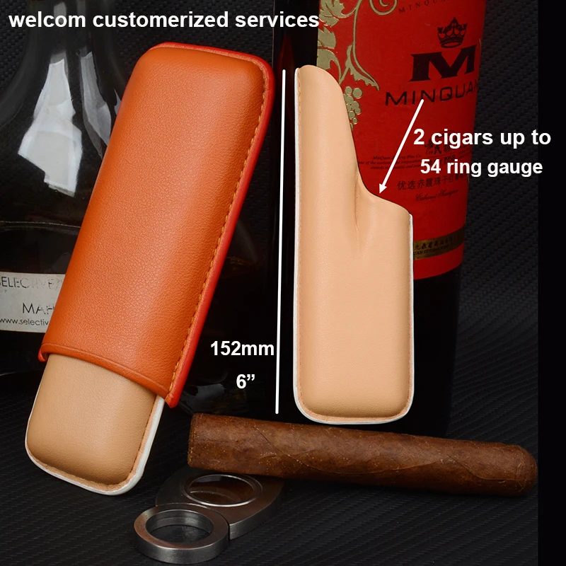 

Leather Cigar Case Travel Case 2 Tubes Contract Color Smoking Accessories for Cuban 6" Long Cigars 22mm Holder Christmas Gift