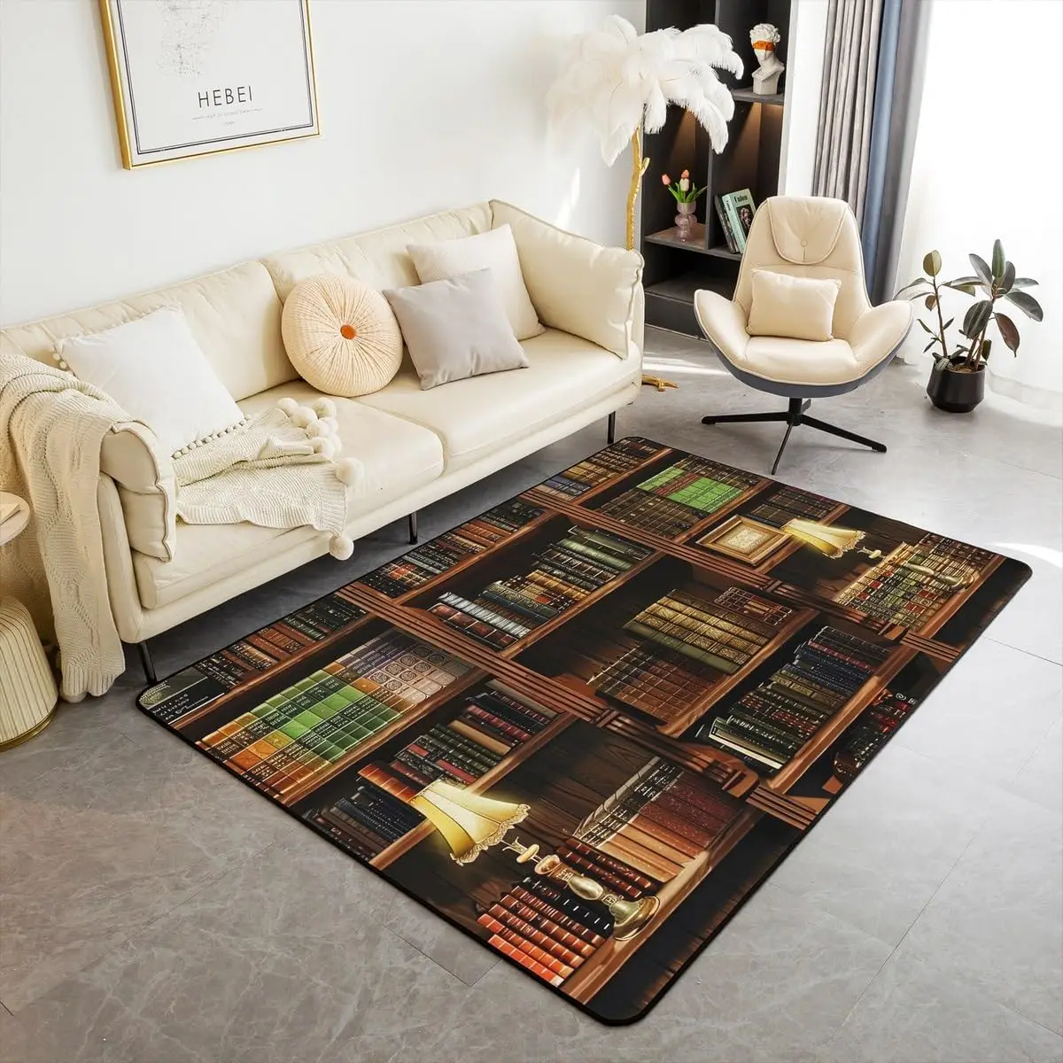 Retro Bookshelf Area Rugs,Science Chemical Theme Living Room Rugs for Kids Boys Bookcase Books Sugar Skull Halloween Indoor