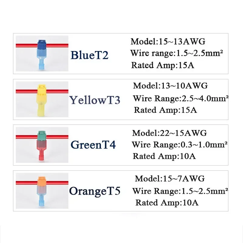 2-100Pcs Quick Electrical Cable Connectors T-Shaped Terminal Snap Splice Lock Wire Terminals Wire and Cable Connection Clamps