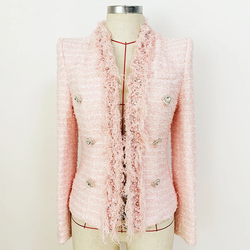 HIGH QUALITY Newest FW 2024 Collection Designer Jacket Women's Diamonds Pearls Beaded Tassel Fringed Tweed Jacket