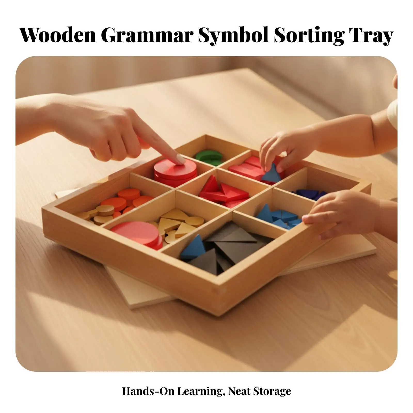 Wooden Grammar Symbols Learning Kit for Kids 3-6 Montessori Educational Toy with Storage Tray and Shapes