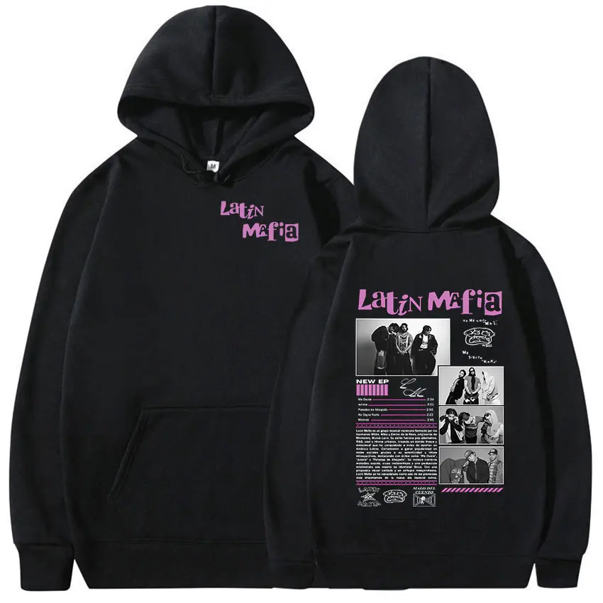 Moletom Masculino com Capuz Rapper Latin Mafia Tour Album 2026, Estilo Hip Hop Vintage, Gótico, Oversized, de Lã, Streetwear