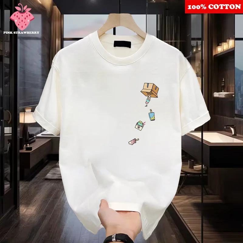 

Funny Pattern Print T-shirt Men's Summer New 100% Cotton American Short sleeve Loose Casual T-Shirt Y2k Top Youth Mens clothing