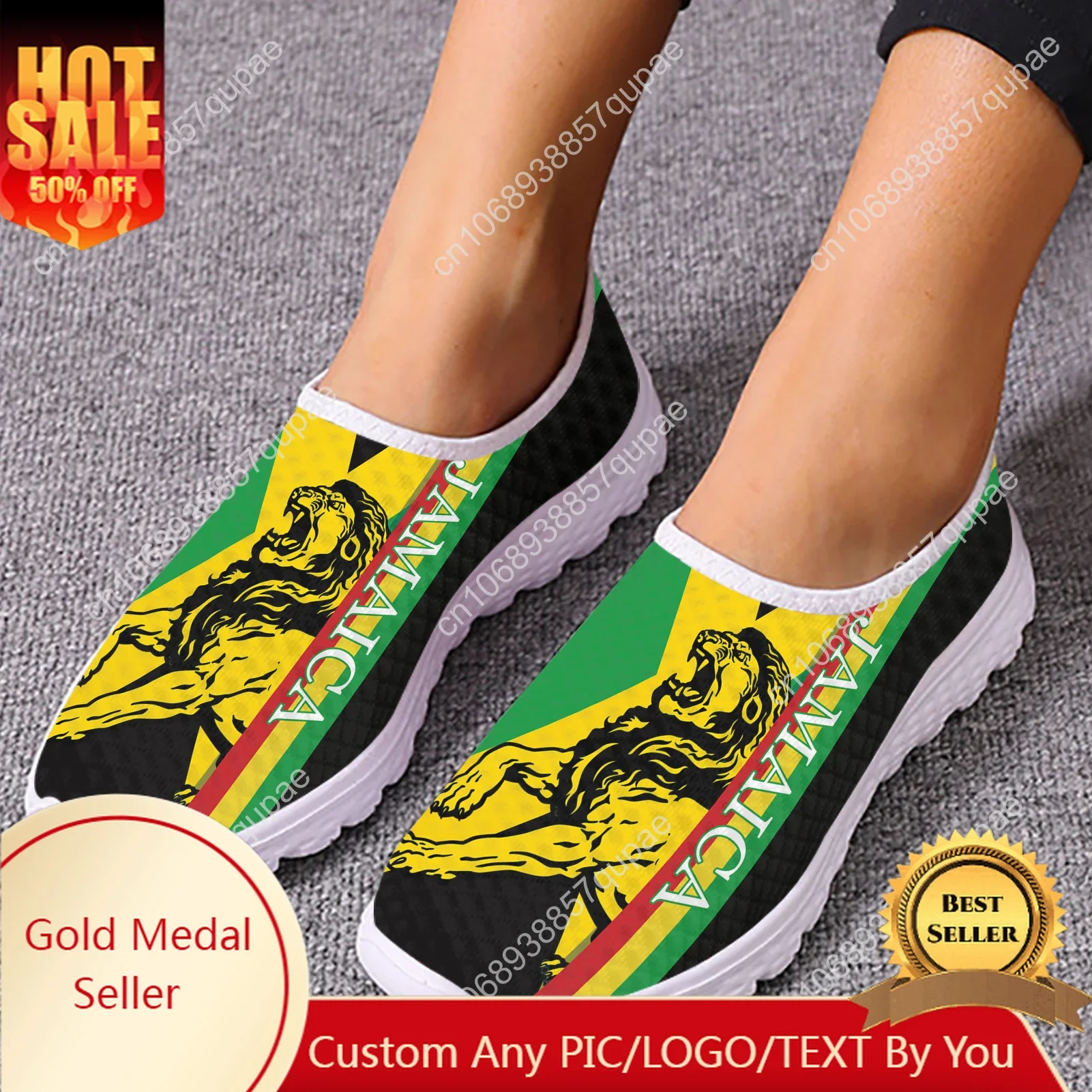 

Fashion Jamaica Printed Mesh High Quality Sneakers Women Men Teenager Casual Fashion Custom Made Tennis Flat Couple Shoes