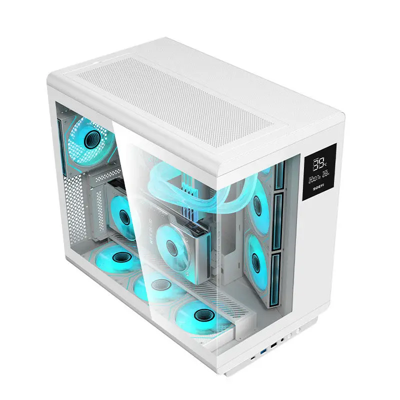 

CH1 desktop computer ATX chassis white side transparent, screen digital display, sea view room 360 water cooling
