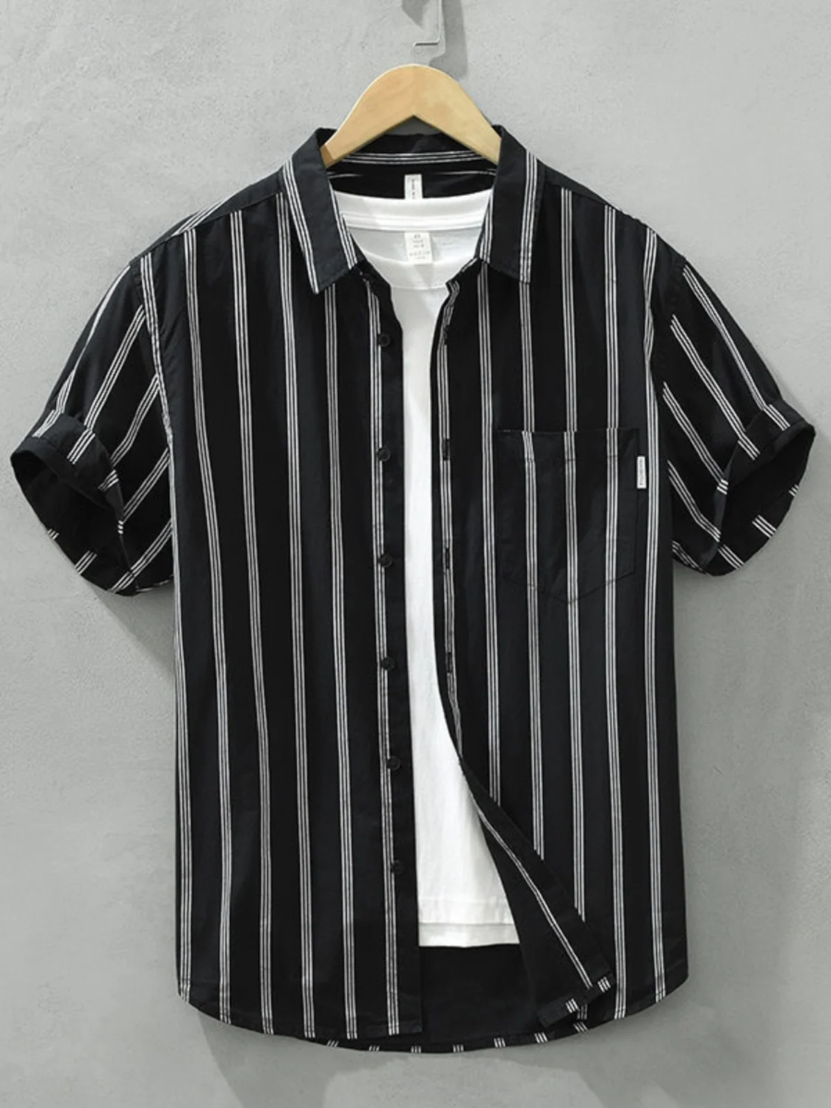 

Men's Summer Thin Short Sleeve Striped Casual Shirt Loose Fit Japanese Retro Anti-Uv Outerwear Lightweight Breathable Shirt