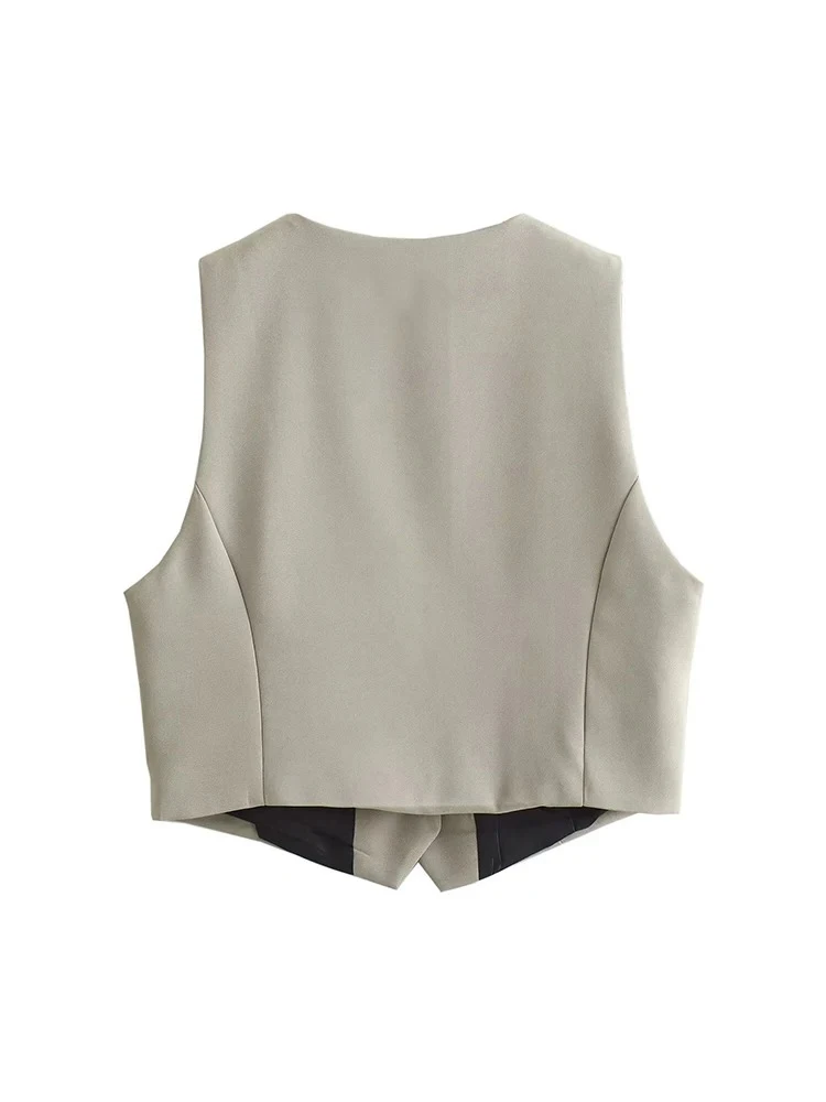 Women's Solid Colour Hundred Slimming Suit V-Neck Single Breasted Vest High Waisted Straight Pants Women's Fashion Suit