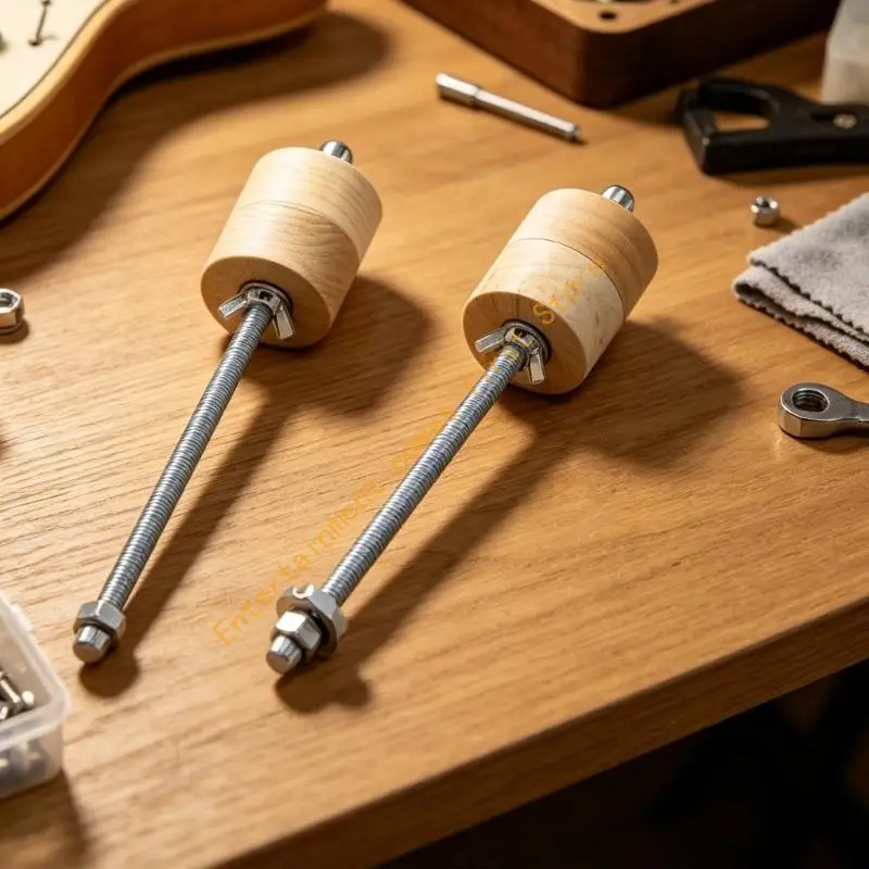 Guitar Spool Clamp Wooden Contact End Clamps for Guitar Maintenance, Adjustable Threaded Rod Pair for Repair, Assembly and