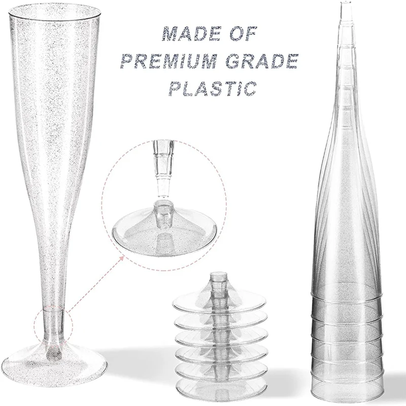 ABVJ-Plastic Champagne Flutes Champagne Glasses Wine Glasses Reusable Stemmed Party Wine Cups For Garden Party