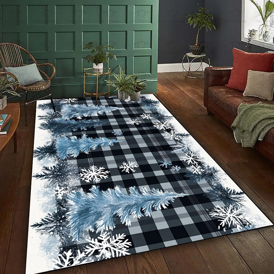 1pc White Snowflake Blue Christmas Tree Pattern Area Rug, Washable, Festive Home Decor, Perfect for Living Room Entryway