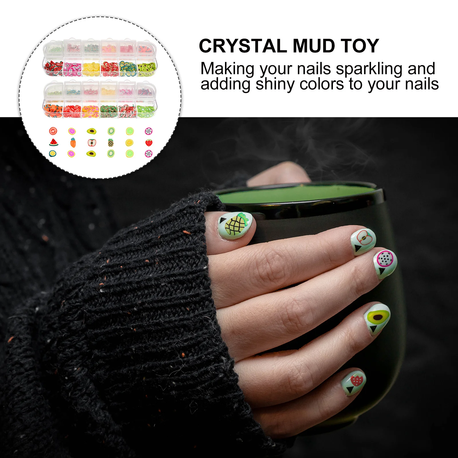 

2 Boxes Nail Paillette Manicure Sequins DIY Crystal Mud Polymer Clay Fruit Style Nail Art Accessories Assorted Color