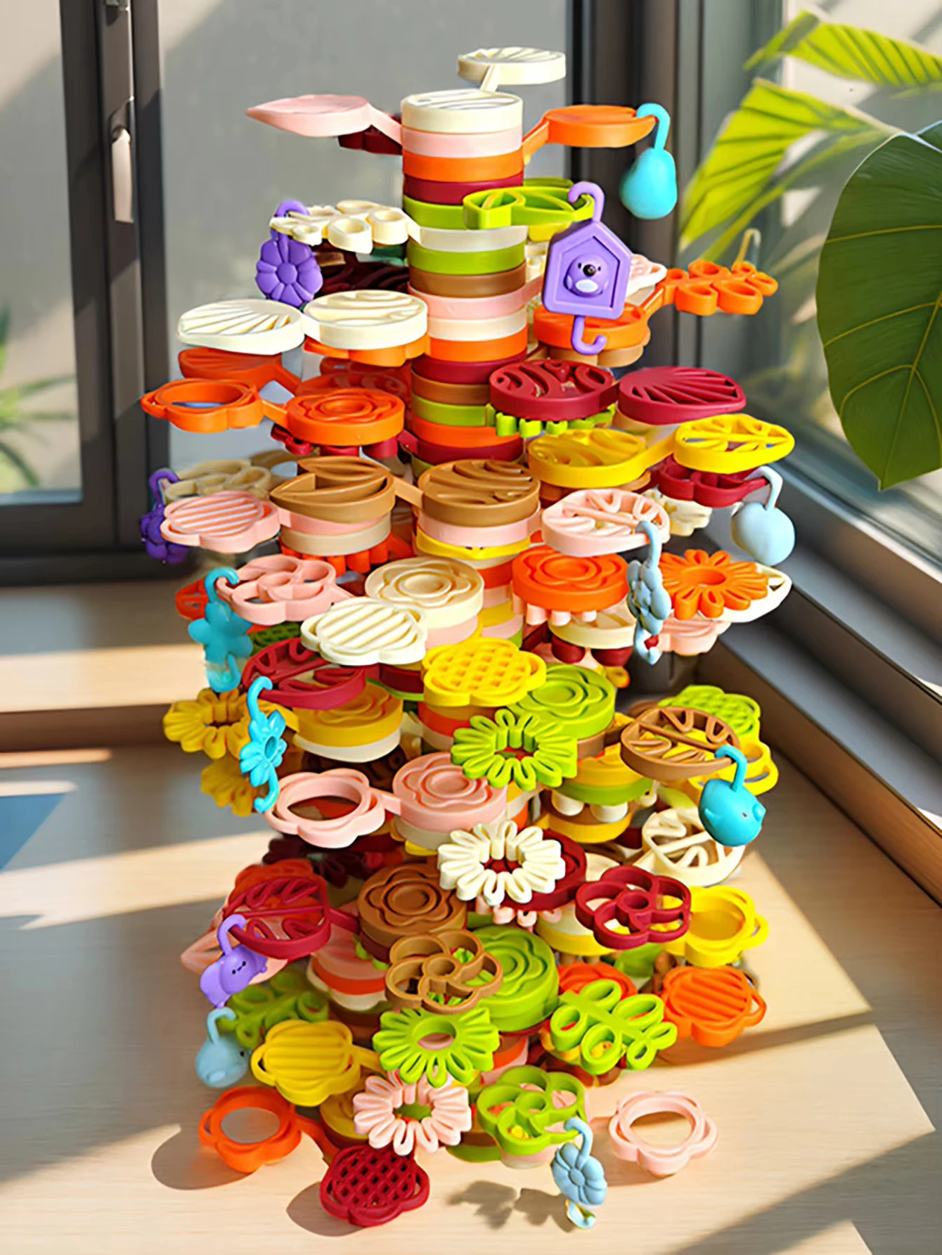 Pilha de blocos de pilha de árvore de flor de arco-íris para conjunto de jardinagem colorido jogo de equilíbrio brinquedo jogos pré-escolares construção educacional e brinquedo