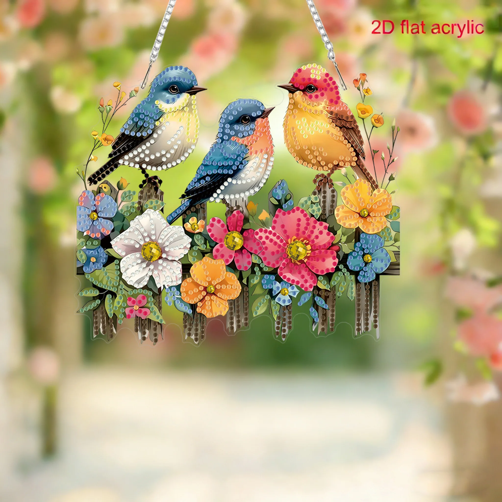 1 set of bird pendants on tree branches, diamond painting kit DIY round and irregular diamonds - handmade artworks for home and