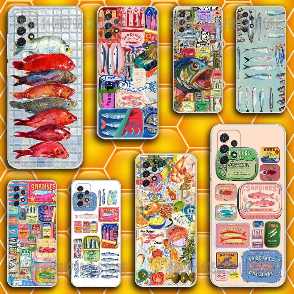 

Sardines Phone Case Silicone For Samsung S30,23,21,22,20 FE lite,S10,9,PIus Note20ultra Soft Transparent