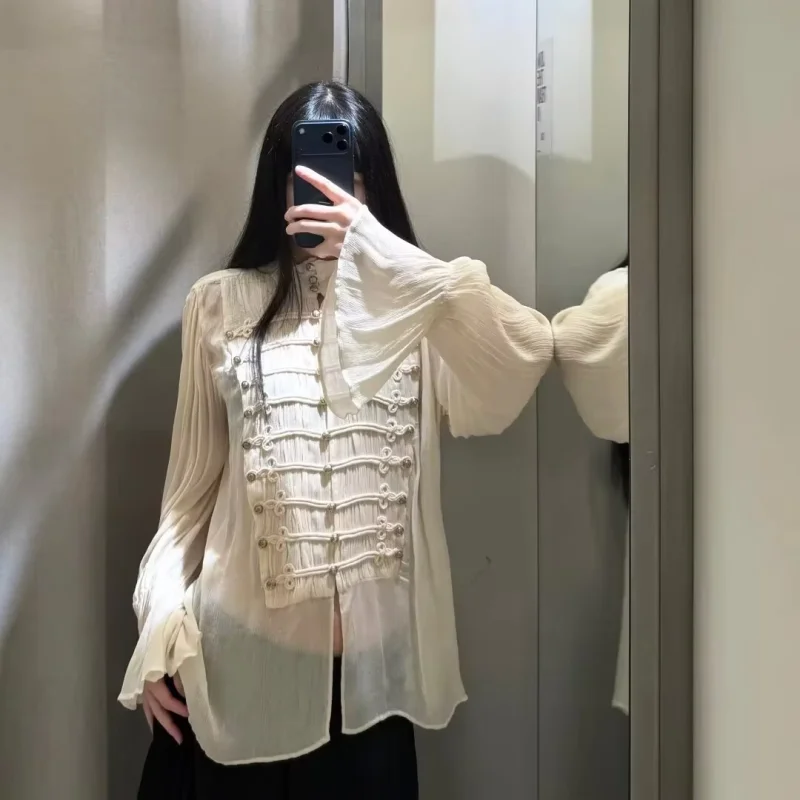 2026 Neue Kollektion Damenbekleidung im Old-Money-Stil, Elegante Hemden für Damen, Dinner, Bankette, Partys, Rüschenbluse, Formelles Hemd – Detail 4