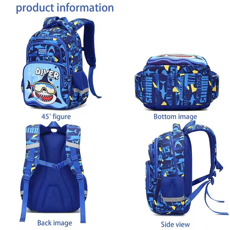 High Quality Primary Students School Bag For Boys 7 To 10 Years Shark Cartoon Bag School Backpack Boys Lightweight