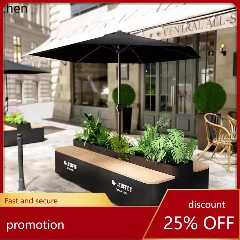 

HT Outdoor Bench Flower Box Combination Square Outdoor Iron ArtStreet with Seat Partition Flower Tray Rest Bench