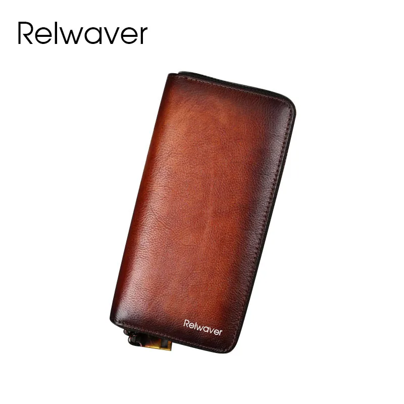 Relwaver natural cow leather women wallet plum blossom embossing brown Chinese style zipper wallet 2024 spring long clutch purse