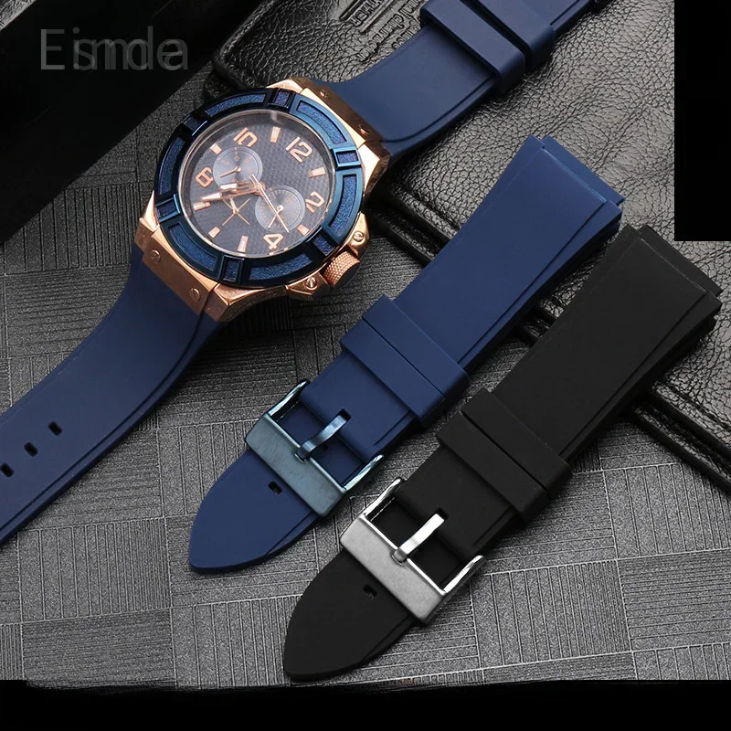 Blue High Quality Solid Stainless Steel Buckle for Guess W0247g3 0040g3 1049g2 Sports Silicone Convex Interface Watch Strap