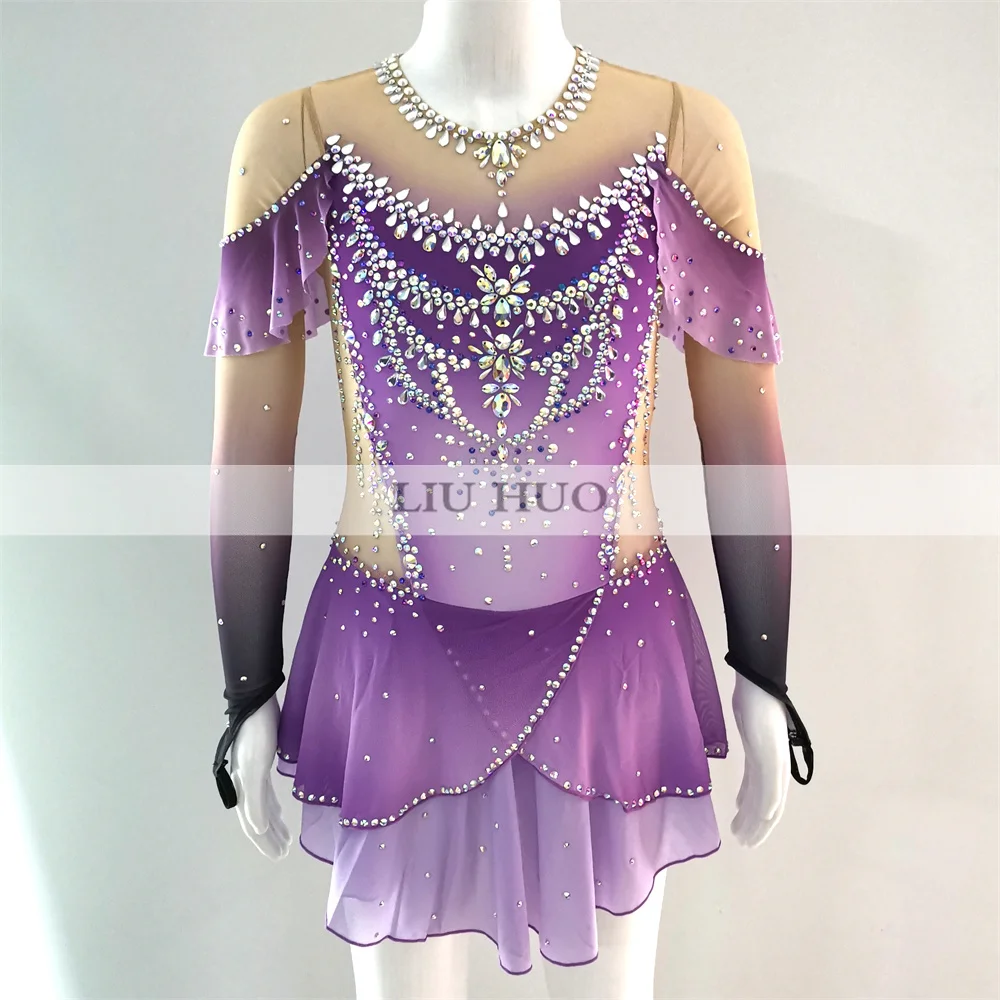 

LIUHUO Ice Dance Figure Skating Dress Women Girl Teen Customize Costume Performance Competition Leotard Gradient Purple Roller