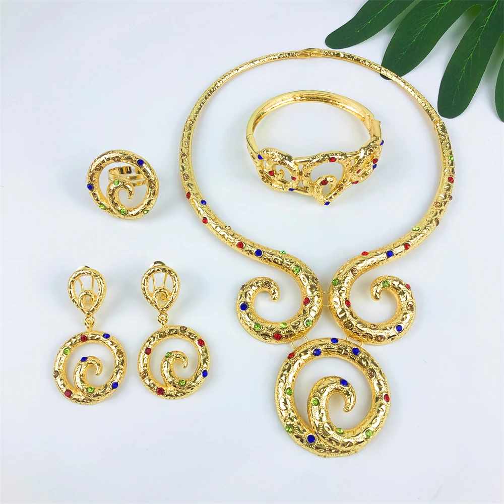 TITI New Necklace Earrings Set For Women 18k Gold Plated Choker Round Pendant And Earrings Dubai Nigeria Trending