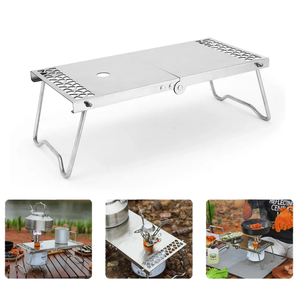 Folding Camping Stove Table Lightweight Stainless Steel Camp Table for Stove Cookware Mini Table for Hiking Picnic Backpacking